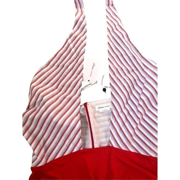 Lovers + Friends Striped Halter Plunge Bodysuit M Retro Colorblock NWT MSRP $148 - Picture 4 of 5